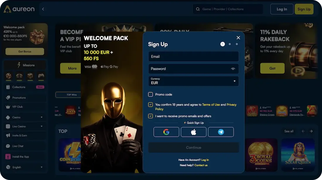 aureonplay casino registration